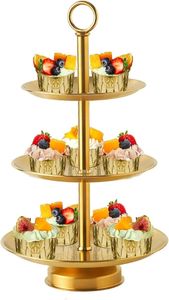 แท่นวางเค้กกลมทำจากโลหะเป็นมิตรกับสิ่งแวดล้อมพร้อมผิวกระจกระดับพรีเมียมสำหรับตกแต่งร้านขนมการจัดวางโต๊ะจัดเลี้ยงในงานแต่งงาน - Product Image 4