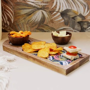 Modern Eco-Friendly Wooden <b>Snack</b> Serving Tray Floral Printed Base Sauce <b>Bowl</b> Decorative Platter for Home Wedding Diwali Use - Product Image 5
