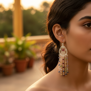 925 Silver Chandelier <b>Earrings</b> with Gemstone Dangles Fashion Accessory for Women - Product Image 2