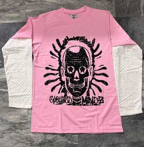 เสื้อยืดพิมพ์ลายสกรีนออกแบบได้เองเสื้อยืดแขนยาวสองชั้นสีดำและสีชมพู - Product Image 4