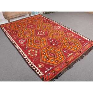 พรมวินเทจขนาด 5.8x8.8 ฟุต พรมตุรกีขนาดใหญ่ พรมลายดอกไม้สีแดง - Product Image 1