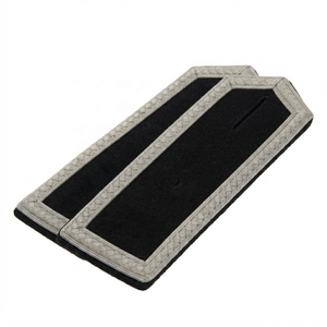 Épaulettes d'officier noires fabriquées en usine avec bordure brodée argentée, épaulettes d'uniforme personnalisées sur mesure - Product Image 2