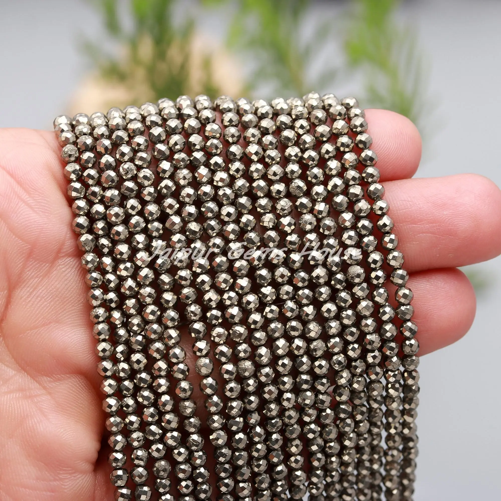 Kualitas Terbaik mikro pirit alami manik-manik bulat bersegi, manik-manik batu permata untuk perhiasan dan membuat kalung grosir manik-manik batu permata