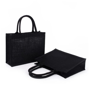 Wholesale Eco-Friendly <b>Large</b> All-Black Jute <b>Tote</b> <b>Bags</b> Custom <b>Canvas</b> with Long Handle and Letter Pattern for Shopping - Product Image 1