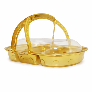 ถาดพลาสติกสีทองพร้อมหูหิ้ว คุณภาพสูง พับได้ สำหรับงานแต่งงาน บรรจุภัณฑ์ผลไม้และขนมอบ สีตามสั่ง กล่องใส่โรตี ของขวัญรอมฎอน บรรจุภัณฑ์ - Product Image 3