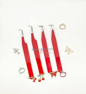 Pinces à épiler professionnelles en acier inoxydable peintes en rouge, logo personnalisé, charme fruit, fleur, papillon, chaton, pinces à épiler à 90 degrés - Product Image 6