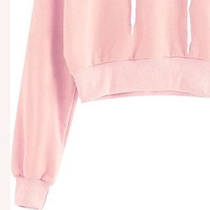 <b>Pink</b> Customized Women Cropped Hoodie Breathable Distressed Blank Unisex Streetwear Knitted Fabric <b>Lace</b> Decoration - Product Image 4