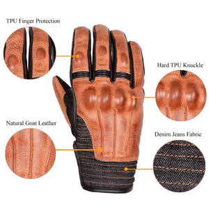 Premium Leather & Denim Motorcycle <b>Gloves</b> Summer Dual Protection <b>Touchscreen</b> Motorcycle Auto Racing Wear For Unisex - Product Image 5