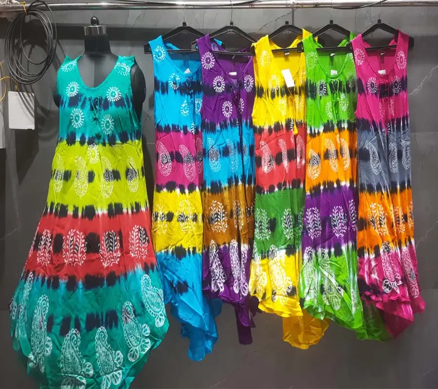 Tie-Dye Print Hot Selling Ladies Rayon Fabric Dress Wholesale Supply Beach Wear Women Top GC-AP-948 From Indian Wholesaler