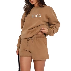 Custom Puff Printing Logo High Quality Cotton Fleece Oversized Women Crew Neck Pullover Sweatshirt <b>Sets</b> for Women - Product Image 1