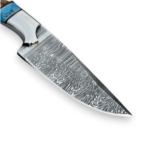 Cuchillo Skinner de Hoja Fija de Acero de Damasco con Mango de Turquesa y Asta de Ciervo, Funda de Cuero, Espiga Completa, para Caza y Camping, OEM - Product Image 4