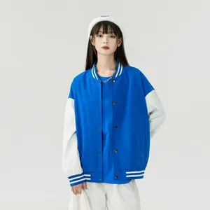 Unisex Varsity Jacket <b>Colour</b> Blocking Baseball Style Button Front Regular Fit Autumn Casual Wear Polyester Material - Product Image 3