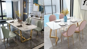 Đồ Nội Thất Bên Bảng Kim Loại <span class=keywords><strong>Amazon</strong></span> Bàn Ăn Phòng Khách Chất Lượng Cao Hàng Đầu Bằng Đá Cẩm Thạch Kim Loại Bàn Ăn Đá Hàng Đầu Phòng Khách - Product Image 2