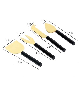 Elegant Cutlery Knifes <b>Set</b> Metal Gold Plating Cake Cutting Knife & Server With <b>Black</b> Finishing Handle Cheese Knife <b>Set</b> of 4 Pcs - Product Image 2