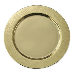 Placa de cargador de metal dorado brillante con borde texturizado martillado para comedor de eventos - Product Image 6
