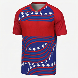 เสื้อฟุตบอลผู้ชายแบบซับลิเมชั่น คอวี แขนสั้น ผ้าโพลีเอสเตอร์ ระบายเหงื่อได้ดี พิมพ์ลายธงชาติ สหรัฐอเมริกา ทรงปกติสำหรับผู้ใหญ่ - Product Image 1