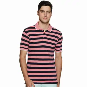 까만 줄무늬 디자인 남녀 공통 폴로/골프 셔츠 OEM 로고 서비스를 가진 분홍색 색깔에 있는 남자를 위한 우연한 폴로 셔츠