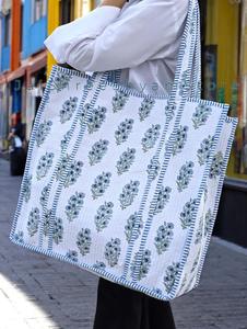 Cotton Quilted Boho Floral Hand Block Printed Sustainable Tote <b>Bag</b> for Women-Beach Travel & <b>Gift</b> Use, <b>Christmas</b> <b>Gifts</b>, Wedding - Product Image 2