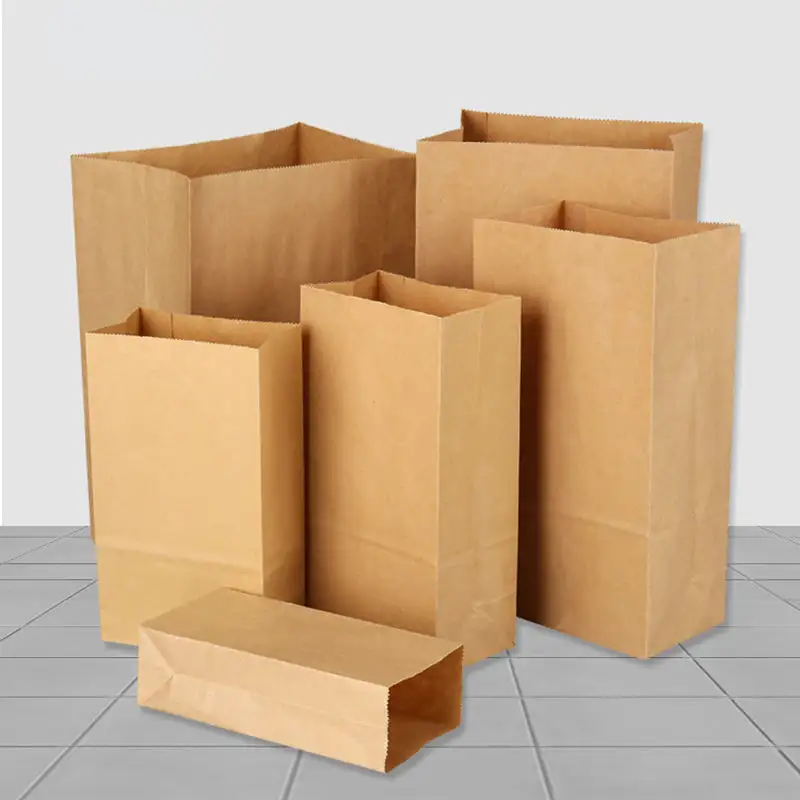 재활용 포장 듀로 다크 브라운 크래프트 식품 종이 쇼핑백 테이크 아웃 패키지 가방 플랫 크래프트 종이 가방 포장