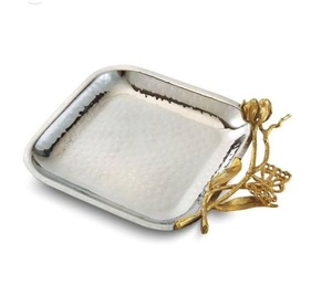 Plateau de service en métal au design créatif, plateau en acier inoxydable avec poignée en laiton à motif de feuille, qualité supérieure, plateau pour le petit-déjeuner, fruits secs - Product Image 4