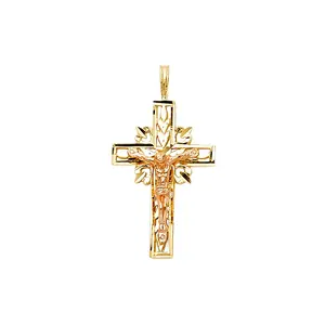 14K 투톤 로즈와 옐로우 골드 도금 다이아몬드 컷 종교 가톨릭 라틴 십자가 십자가 십자가 펜던트 참