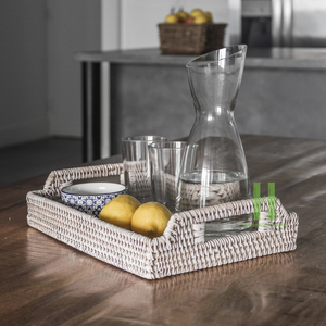 Plateau Rectangle de Lavage Blanc Personnalisable Plateau de Service en Rotin Tissé pour la Nourriture HNH Artisanat Usine OEM Rotin Produits - Product Image 3