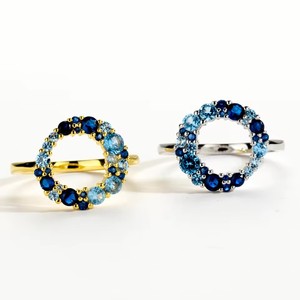 Zircon Ocean Blue Gradient Circle Ring Gold 925 Silver CZ Stones - Product Image 1