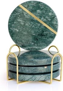 Premium <b>Green</b> Marble Round <b>Coaster</b> Set with Gold Holder Elegant Table Protection Modern Home Decor Style - Product Image 2