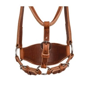 Double Ply Heavy Duty Brown Leather Horse <b>Halter</b> Anatomically Design Full Stitched Adjustable Leather <b>Halter</b> Horse in Full Cob - Product Image 3