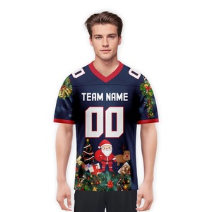 2025 Custom <b>Christmas</b> American Football Jersey for Men Navy-Red with Printed Team Name and Number Short Sleeve Sports Set - Product Image 3