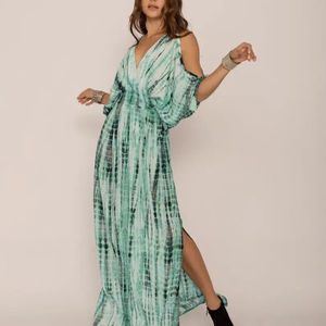 Robe pour femmes Robe décontractée à manches courtes col en V Max Robes pour femmes Robe maxi imprimée en pur coton pour soirée de mariage - Product Image 1