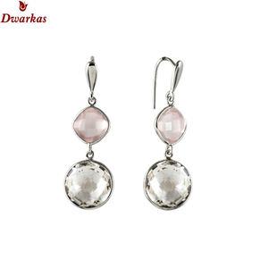 Joyería fina pendientes hechos a mano 925 plata esterlina cuarzo rosa multi piedras preciosas lágrima bisel pendientes joyería Mujer - Product Image 1