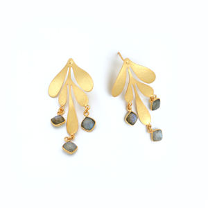 DUA-Boucles d'Oreilles Tendance en Laiton Labradorite pour Femmes, Plaqué Or 18K, Bijoux de Déclaration de Mariage - Product Image 2