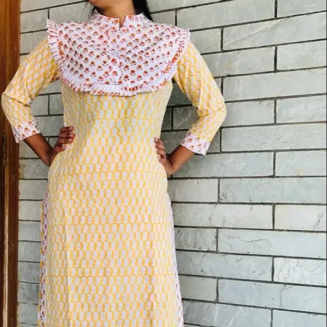Women Ethnic Straight Kurti Pant 2 Piece Embroidery and Heavy sequence Work yellow Straight Kurti with White Pant