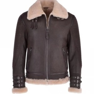 แจ็กเก็ตหนังแกะสำหรับผู้ชายแจ็คเก็ตนักบินบอมเบอร์แจ็คเก็ตนักบินหนังแกะสีดำ B3โลโก้ได้ตามต้องการ - Product Image 6