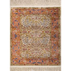 Alfombra de seda anudada a mano Gulmarg Ivory Paem-1266, rectangular, floral, de viscosa, para sala de estar, pasillo, para adolescentes - Product Image 1