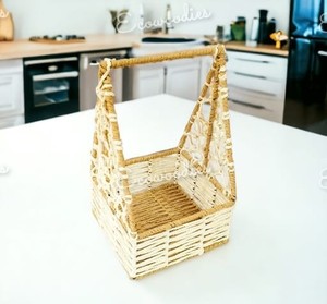 Cesta de Juta Triângulo <span class=keywords><strong>Cute</strong></span> Brown & White com <span class=keywords><strong>Metal</strong></span> Frame Cesta De Juta Cesta De Armazenamento Decorativa Cesta De Juta Acessórios De Cozinha - Product Image 3