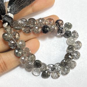 Cuentas de Briolette con forma de corazón facetado de rutilo negro de 6mm, piedras preciosas calibradas para suministros de cuentas - Product Image 1