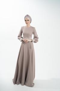 ชุดเดรสอิสลามแบบเรียบง่ายพร้อมผ้าโพกศีรษะสำหรับผู้หญิง,ชุดอาบายาสลิมฟิตกาแฟพร้อมลายปัก - Product Image 6