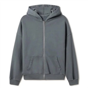 Sweat-shirt à capuche pour homme en coton épais de couleur unie, personnalisé avec un logo, fermeture éclair, 500 GSM, poids lourd, mode, décontracté, hiver - Product Image 1