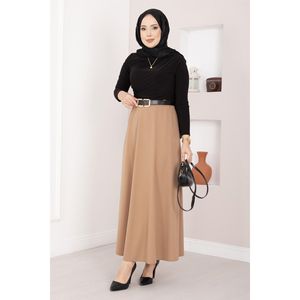 Jupe hijab en mousseline de soie confortable Mevlana avec ceinture décorative couleur camel - Product Image 4
