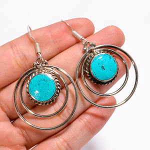 Natural Turquoise Coral Gemstone <b>Earrings</b>, Tibetan Silver Nepali <b>Handmade</b> <b>Earrings</b>, Valentine Jewelry - Product Image 1