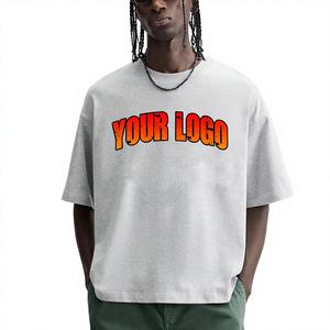 เสื้อยืดผู้ชายสีดำล้วนขนาดใหญ่พิเศษ 400 GSM สั่งทำโลโก้ได้ ผ้าฝ้าย 100% สไตล์ลำลอง ผ้าถัก พิมพ์ลายดิจิตอล ป้องกันขนร่วง - Product Image 1