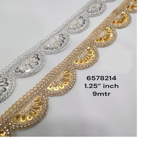 Cordones bordados con patrón de scalaping con opciones multicolores en bordado de lentejuelas en 1,5 pulgadas de ancho en 2 colores - Product Image 1