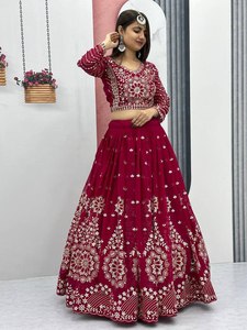 Luxe rouge couleur mariée mariage Lehenga Choli pour les femmes fête de fête porter des vêtements indiens complet Lehenga Choli avec Dupatta - Product Image 4