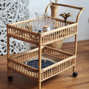 Carrito de Bar de ratán artesanal, carrito de servicio de bebidas premium para decoración de espacios de lujo para el hogar, hoteles, restaurantes - Product Image 6