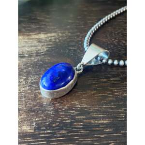 Pendentif en argent sterling lapis lazuli fait main par les Navajo, forme goutte d'eau géométrique, serti de zircon, plaqué rhodium, or rose 14 carats - Product Image 4