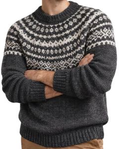 Vintage Fair Isle Knit Sweater Charcoal Gray And White Pattern Crew Neck Warm Winter <b>Pullover</b> <b>Mens</b> OEM Wholesale Supplier - Product Image 5