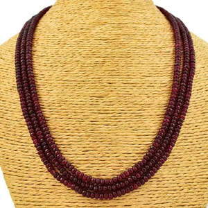 Collar de 3 hebras de cuentas de rubí rojo de calidad AAA+ de 205.00 quilates, talla redonda, extraído de la tierra, Cus-Jew122 - Product Image 3