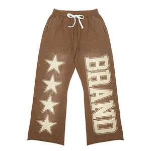 Conjunto personalizado de ropa serigrafiada con capucha y pantalones de chándal acampanados apilados con cremallera y lavado ácido vintage de talla grande para hombre de fabricante - Product Image 5